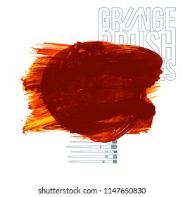 Orange brush stroke and texture. Grunge vector abstract hand - painted element. Underline and border design.