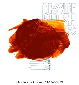 Orange brush stroke and texture. Grunge vector abstract hand - painted element. Underline and border design.