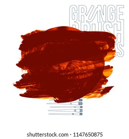 Orange brush stroke and texture. Grunge vector abstract hand - painted element. Underline and border design.