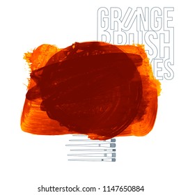 Orange brush stroke and texture. Grunge vector abstract hand - painted element. Underline and border design.