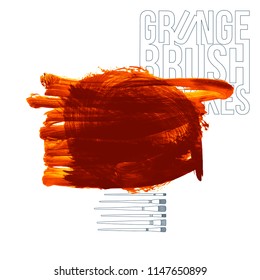 Orange brush stroke and texture. Grunge vector abstract hand - painted element. Underline and border design.