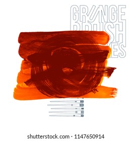 Orange brush stroke and texture. Grunge vector abstract hand - painted element. Underline and border design.
