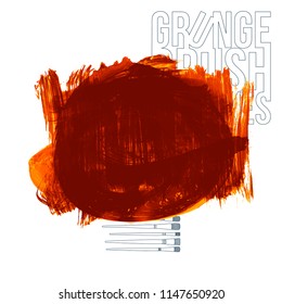 Orange brush stroke and texture. Grunge vector abstract hand - painted element. Underline and border design.