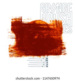 Orange brush stroke and texture. Grunge vector abstract hand - painted element. Underline and border design.
