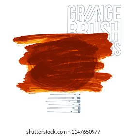 Orange brush stroke and texture. Grunge vector abstract hand - painted element. Underline and border design.