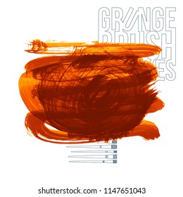 Orange brush stroke and texture. Grunge vector abstract hand - painted element. Underline and border design.