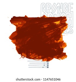 Orange brush stroke and texture. Grunge vector abstract hand - painted element. Underline and border design.