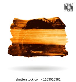 Orange brush stroke and texture. Grunge vector abstract hand - painted element. Underline and border design.