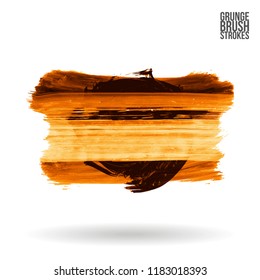 Orange brush stroke and texture. Grunge vector abstract hand - painted element. Underline and border design.