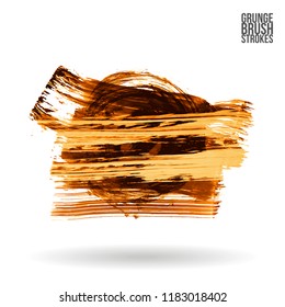 Orange brush stroke and texture. Grunge vector abstract hand - painted element. Underline and border design.