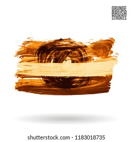 Orange brush stroke and texture. Grunge vector abstract hand - painted element. Underline and border design.