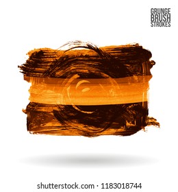 Orange brush stroke and texture. Grunge vector abstract hand - painted element. Underline and border design.