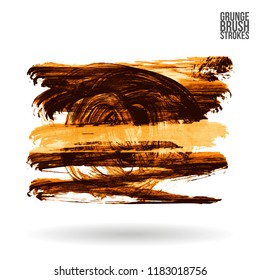Orange brush stroke and texture. Grunge vector abstract hand - painted element. Underline and border design.