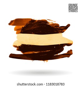 Orange brush stroke and texture. Grunge vector abstract hand - painted element. Underline and border design.