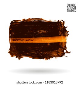 Orange brush stroke and texture. Grunge vector abstract hand - painted element. Underline and border design.