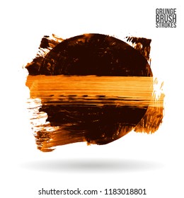 Orange brush stroke and texture. Grunge vector abstract hand - painted element. Underline and border design.