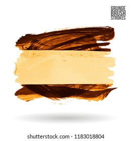 Orange brush stroke and texture. Grunge vector abstract hand - painted element. Underline and border design.