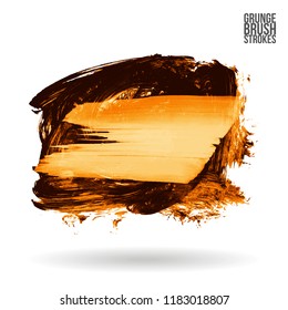 Orange brush stroke and texture. Grunge vector abstract hand - painted element. Underline and border design.