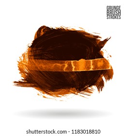 Orange brush stroke and texture. Grunge vector abstract hand - painted element. Underline and border design.