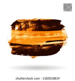 Orange brush stroke and texture. Grunge vector abstract hand - painted element. Underline and border design.