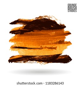 Orange brush stroke and texture. Grunge vector abstract hand - painted element. Underline and border design.