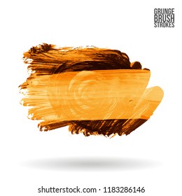 Orange brush stroke and texture. Grunge vector abstract hand - painted element. Underline and border design.