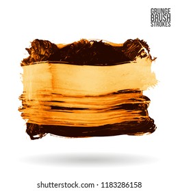 Orange brush stroke and texture. Grunge vector abstract hand - painted element. Underline and border design.