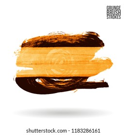 Orange brush stroke and texture. Grunge vector abstract hand - painted element. Underline and border design.