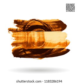 Orange brush stroke and texture. Grunge vector abstract hand - painted element. Underline and border design.
