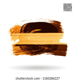 Orange brush stroke and texture. Grunge vector abstract hand - painted element. Underline and border design.