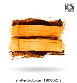 Orange brush stroke and texture. Grunge vector abstract hand - painted element. Underline and border design.