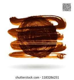 Orange brush stroke and texture. Grunge vector abstract hand - painted element. Underline and border design.