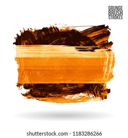 Orange brush stroke and texture. Grunge vector abstract hand - painted element. Underline and border design.
