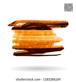 Orange brush stroke and texture. Grunge vector abstract hand - painted element. Underline and border design.