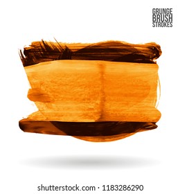 Orange brush stroke and texture. Grunge vector abstract hand - painted element. Underline and border design.