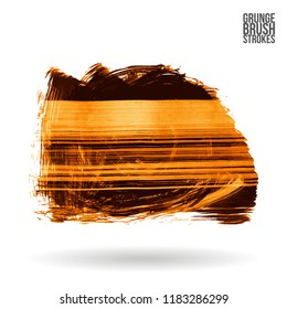 Orange brush stroke and texture. Grunge vector abstract hand - painted element. Underline and border design.