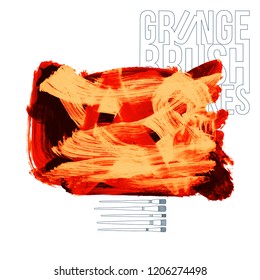 Orange brush stroke and texture. Grunge vector abstract hand - painted element. Underline and border design.