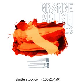 Orange brush stroke and texture. Grunge vector abstract hand - painted element. Underline and border design.