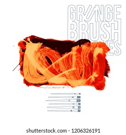Orange brush stroke and texture. Grunge vector abstract hand - painted element. Underline and border design.