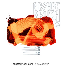Orange brush stroke and texture. Grunge vector abstract hand - painted element. Underline and border design.