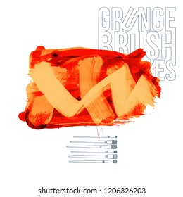 Orange brush stroke and texture. Grunge vector abstract hand - painted element. Underline and border design.