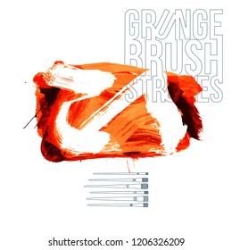 Orange brush stroke and texture. Grunge vector abstract hand - painted element. Underline and border design.