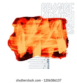 Orange brush stroke and texture. Grunge vector abstract hand - painted element. Underline and border design.