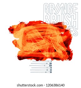 Orange brush stroke and texture. Grunge vector abstract hand - painted element. Underline and border design.