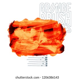 Orange brush stroke and texture. Grunge vector abstract hand - painted element. Underline and border design.