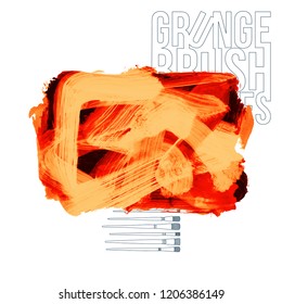 Orange brush stroke and texture. Grunge vector abstract hand - painted element. Underline and border design.