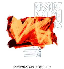 Orange brush stroke and texture. Grunge vector abstract hand - painted element. Underline and border design.