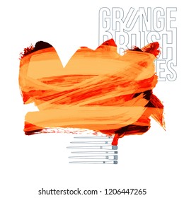 Orange brush stroke and texture. Grunge vector abstract hand - painted element. Underline and border design.