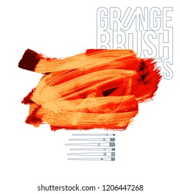 Orange brush stroke and texture. Grunge vector abstract hand - painted element. Underline and border design.