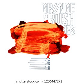 Orange brush stroke and texture. Grunge vector abstract hand - painted element. Underline and border design.
